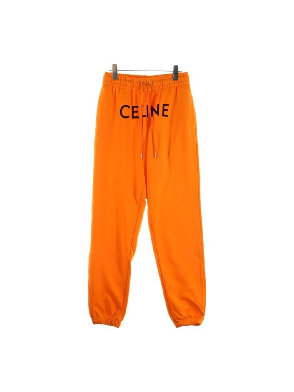Celine Loose Cotton Jogger Sweatshirt Pants Front Logo Print Orange